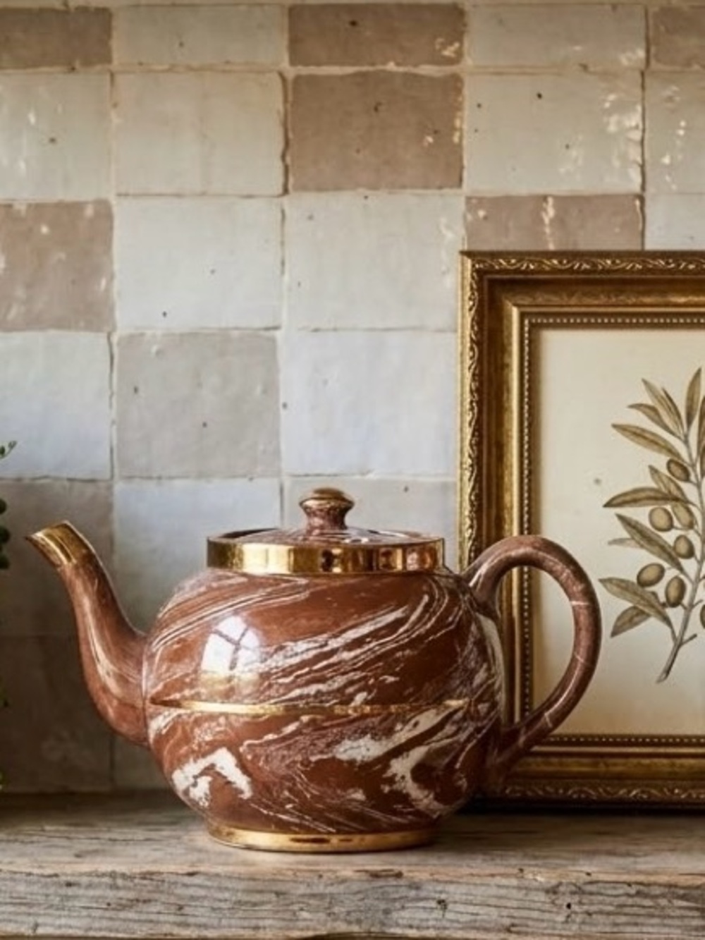 Vintage Sudlow Burslem Marbled Brown Ceramic Teapot